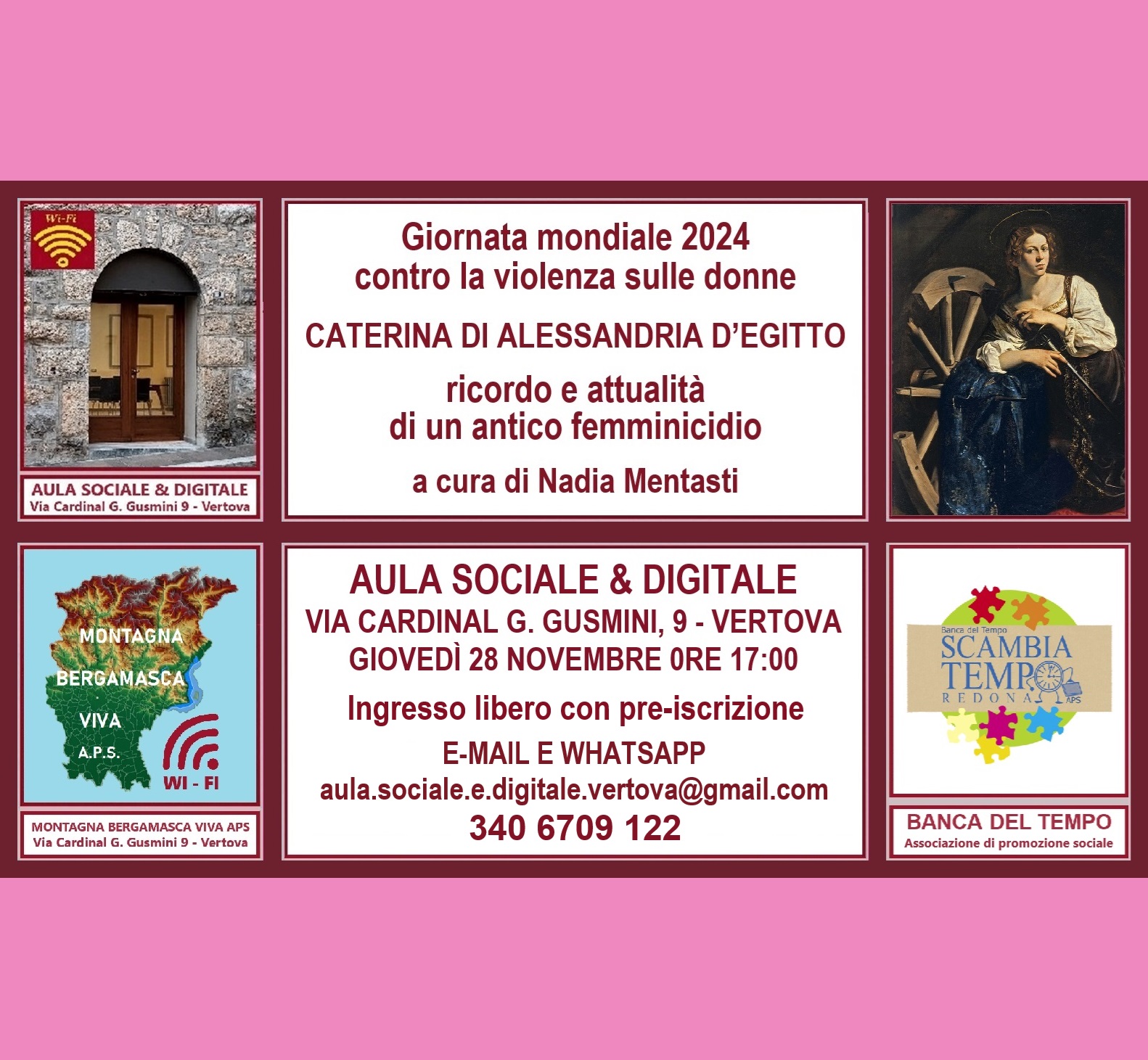 Giornata mondiale 2024 contro la violenza sulle donne
CATERINA DI ALESSANDRIA D'EGITTO
Ricordo e attualità di un antico femminicidio
A cura di Nadia Mentasti
